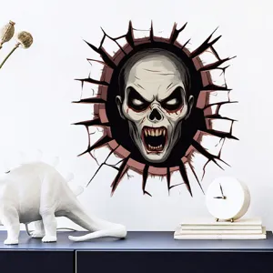 Sticker de Toilette Halloween 3D Crâne Zombie Mur Brisé PVC Imperméable Horreur Sticker Mural Pour Salle De Bain Decor