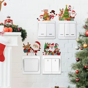 Cartoon Weihnachten Weihnachtsmann Elch Schalter Aufkleber PVC Bedruckt Wanddeko Abnehmbare Aufkleber Für Schlafzimmer Wohnzimmer Kinderzimmer Urlaub Dekoration