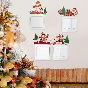 Weihnachten Schalter Aufkleber Cartoon Santa Rentier Wandaufkleber Feiertag Deko 4Stk