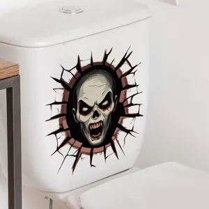 Sticker de toilette crâne effrayant, autocollant étanche en PVC pour décoration de salle de bain