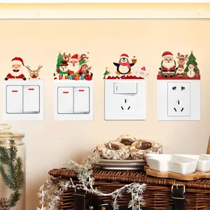 Weihnachten Cartoon Schalteraufkleber süße Weihnachtsmann Rentier Wandtattoos für Heimdekoration.