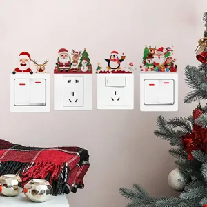 Weihnachten Cartoon Weihnachtsmann Elch Wand Schalter Aufkleber Festliche Zimmer Deko