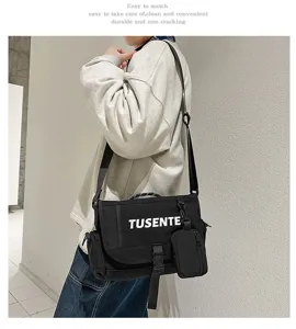 Bolso bandolera informal de lona para hombres y mujeres, bolso de hombro negro elegante.