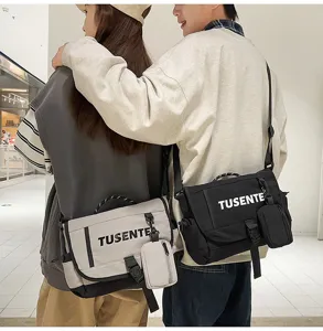 Bolso mensajero de lona para parejas, bolso bandolera urbano de tendencia con pequeño estuche.