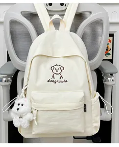Cute embroidered canvas student backpack large capacity casual school bag for teenagers