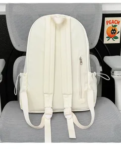 Detailed view of the casual canvas backpack showing back straps and zipper pocket design.