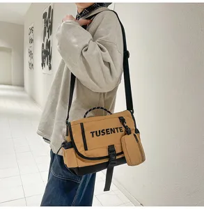 Bolso bandolera de lona elegante con pequeño monedero, bolso casual para uso diario.
