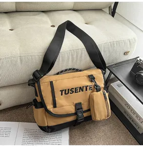 Bolso bandolera minimalista de lona para uso diario, elegante bolso cruzado con bolsillos.