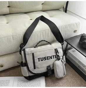 Bolso bandolera casual de lona con pequeño bolsillo, elegante y moderna bolsa de mensajero.
