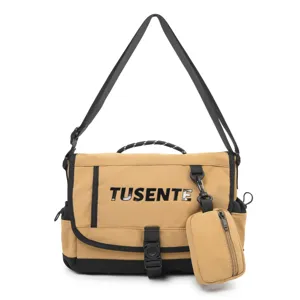 Bolso bandolera de lona casual con bolsillo extraíble, correa ajustable, estilo caqui.