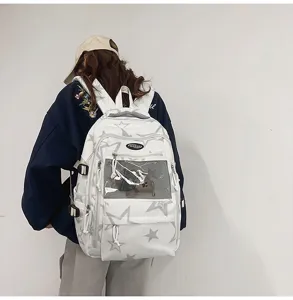 Grote witte rugzak met sterrenpatroon voor studenten stijlvolle schooltas voor dagelijks
