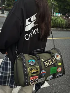 Μεγάλη Χωρητικότητα Nylon Τσάντα Ταξιδιού Casual Τσάντα Ώμου Messenger Με Μπαλώματα Σήματα Outdoor Travel Duffel Bag