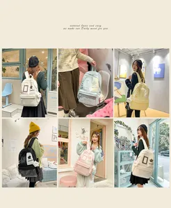 Japanese style ins harajuku large capacity canvas backpack for students and daily casual use.