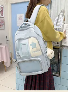 Joli sac a dos style campus ita bag avec fenetre transparente et decoration d etoile etudiants.