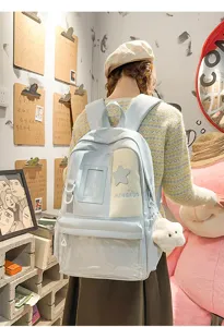 Japanese Harajuku style large capacity school backpack for teenage girls with clear pocket