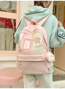 Japanese Harajuku Style Pink Student Backpack Large Capacity School Bag for Girls Teenagers