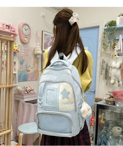 Sac à dos ita de grande capacité style campus mignon pour les étudiants avec poche transparente.