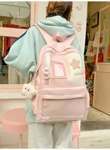 Japanese Harajuku style large capacity school backpack for students pink cute design