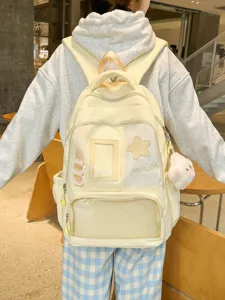 Sac à dos d'école pour étudiant de grande capacité de style INS japonais avec fenêtre.