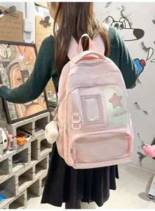 Sac à dos itabag rose grande capacité style campus mignon avec fenêtre transparente pour étudiant