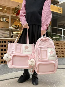 Sac a dos d'ecole rose style campus japonais grande capacite joli sac ita pour fille