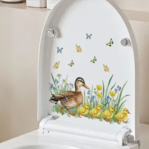Cute duck and butterfly waterproof decorative sticker for toilet cover, wall, and home decor.