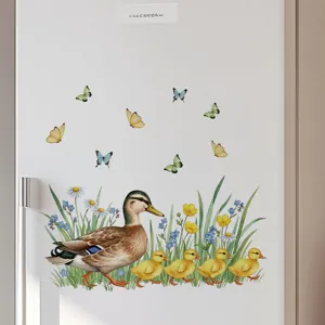 Easter wall sticker cute ducklings flowers and butterflies PVC self-adhesive decor
