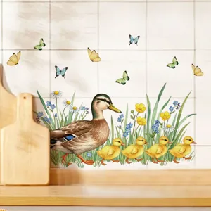 Easter duck family flowers butterflies wall sticker PVC self-adhesive home decor new