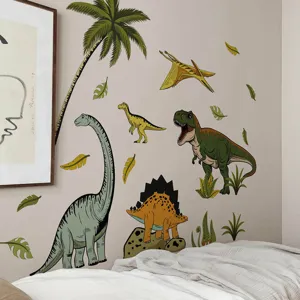 Stickers muraux dinosaures de dessin animé pour chambre d'enfant, autocollant PVC déco.