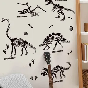 Large dinosaur fossil skeleton wall stickers, PVC self-adhesive decor for bedroom living room.