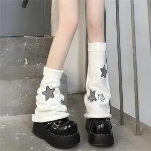 Women Knit Slouch Socks Star Pattern Casual Fashion Aesthetic Leg Warmers Alternative Subculture Calf Socks