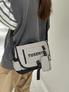Bolso mensajero gris de lona casual elegante bolso cruzado de hombro para uso diario
