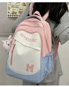 Farbblock Student Rucksack große Kapazität Schultasche lässig niedlicher Buchbeutel
