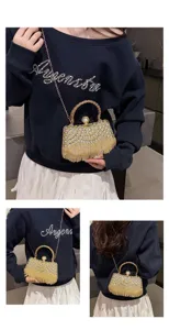 Exquisite rhinestone tassel evening bag with chain strap for women elegant clutch purse