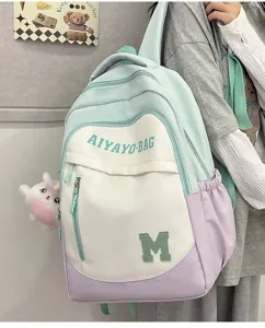 Pastellfarbener Colorblock Schulrucksack große Kapazität Studenten Buchtasche Freizeit Rucksack