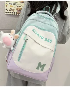 Trendiger, farbblockierender, großer Studenten-Rucksack, lässige Schultasche für Jugendliche.
