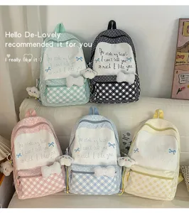 Niedlicher Karomuster großer Kapazität Schulrucksack japanischer Stil lässige Schultasche