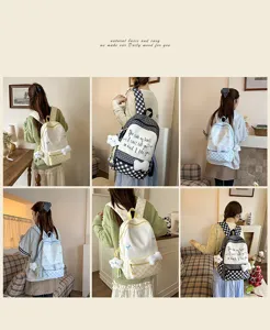 Japanischer Ins-Stil süßer karierter Rucksack mit großem Volumen für Mädchen und Studenten