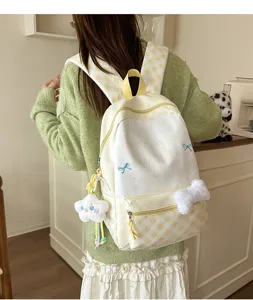 Süßer japanischer karierter Schulrucksack für Damen, große Kapazität modischer Rucksack.