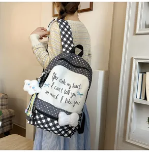 Süßer japanischer karierter Rucksack große Kapazität für Mädchen Schüler Schultasche