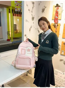 Joli sac à dos ita rose style école grande capacité avec poche transparente pour fille