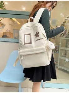 Japanese Harajuku style large capacity student backpack casual beige school bag with clear pocket