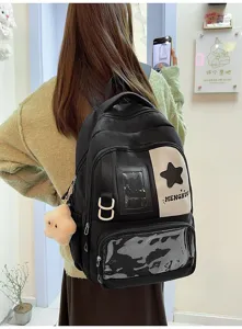 Sac à dos ita grand format style campus mignon avec poche transparente et pendentif étoile