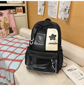 Japanese Harajuku Style Large Capacity Student Backpack Black White Campus School Bag