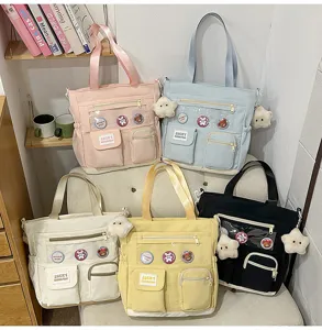 Borsa shopper stile Harajuku da studente con finestra trasparente multi-tasca borsa a tracolla