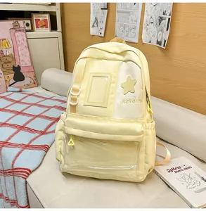 Japanese Harajuku style large capacity student school bag yellow transparent pocket backpack