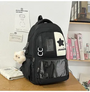 Sac à dos ita de grande capacité style campus mignon avec fenêtre transparente et pendentif étoile.