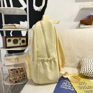 Sac à dos scolaire de grande capacité style campus japonais ins pour étudiants, jaune clair.