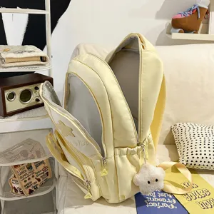 Sac à dos étudiant jaune mignon de grande capacité avec pendentif étoile pour l'école et quotidien