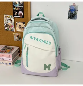 Farbblock Segeltuch Rucksack mit grosser Kapazitaet fuer Schueler und den Alltag